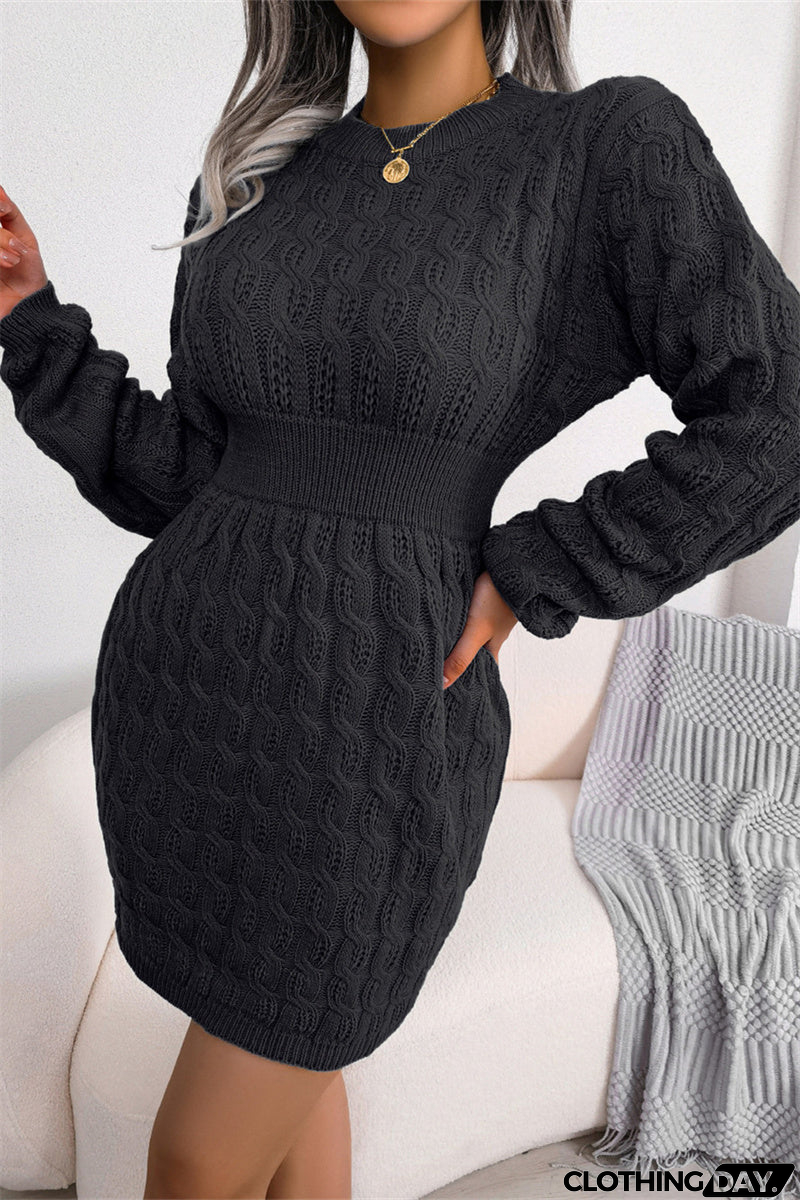 Fashion Casual O Neck Long Sleeve Dresses(3 Colors)