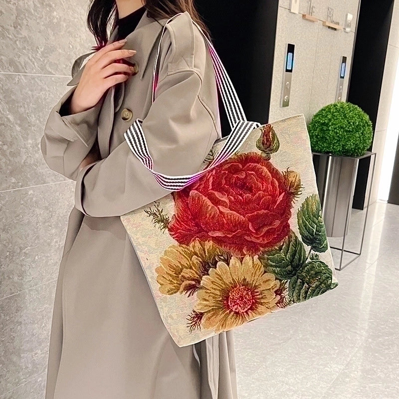 Women's Vintage Style Flower Canvas Shopping Bags