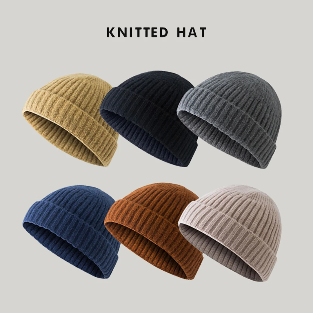 Men's & Women's Warm Plain Knitted Melon Leather Hat、、URBENIE