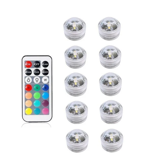 Battery Operated Waterproof RGB Submersible LED Light Underwater Night Lamp Tea Lights for vase,bowls,aquarium and party Wedding