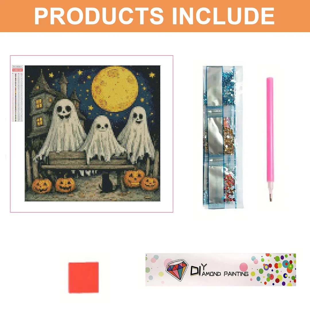 Halloween Three Ghosts 5D DIY Full Square Drill Diamond Painting Kits for Adults Beginners Home Decor Diamonds Paintings Gem Art 35x35cm