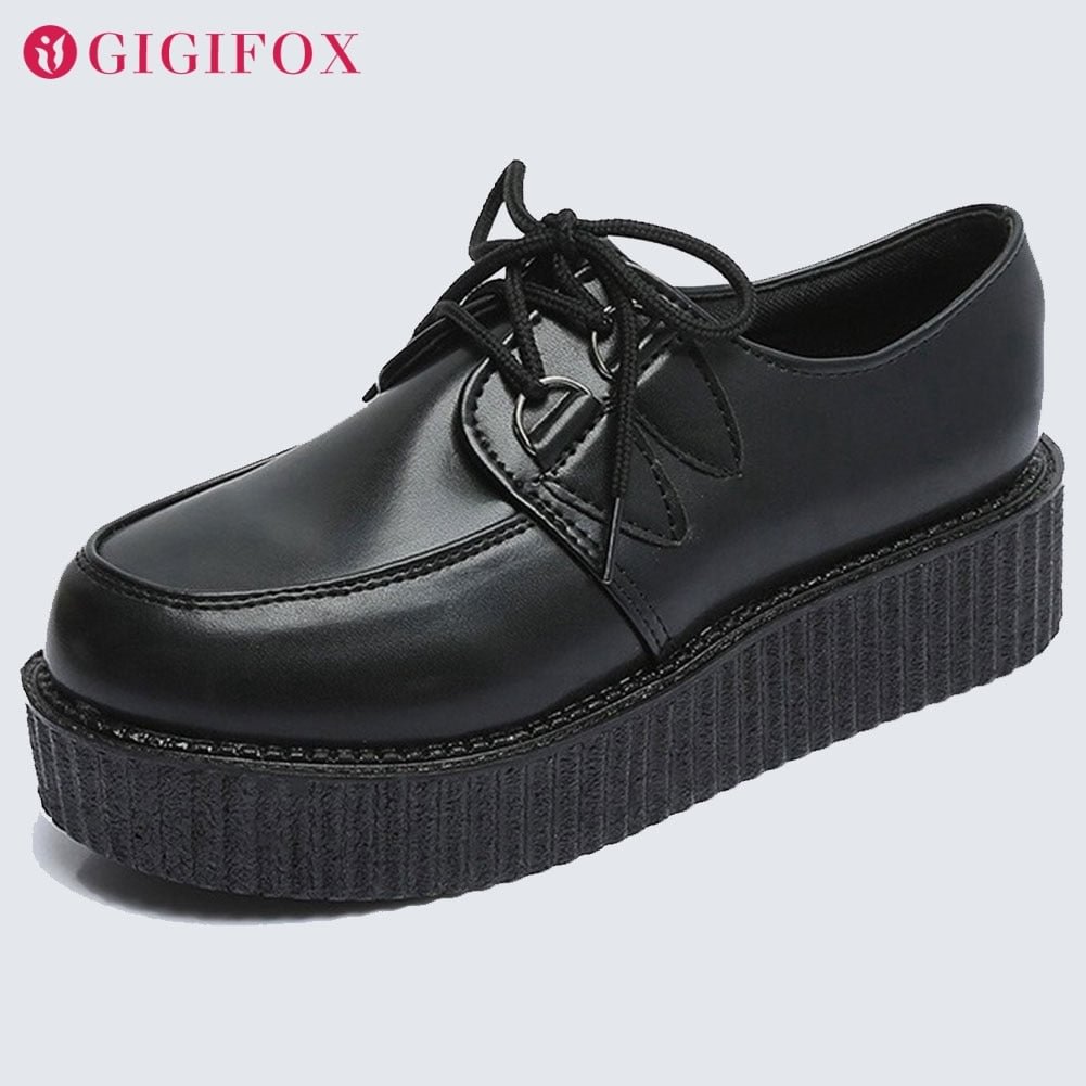 In Stock Female Flat Platform Flats Black White Leopard Lace Up Trendy 2021 Spring Summer Woman Casual Shoes Creepers