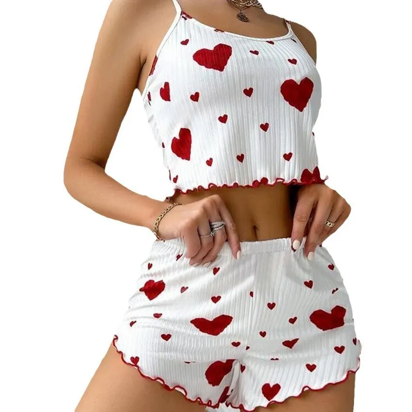 Churchf 2024 Hot Lady Home Clothes Love Print Sling Shorts Leisure Can Wear Ladies Pajamas Set