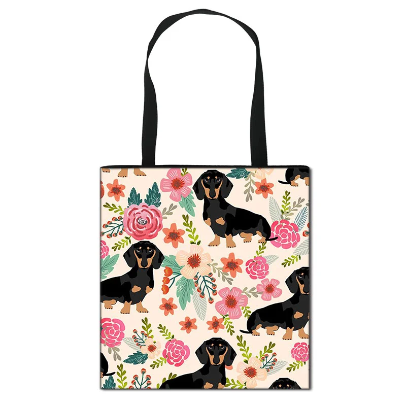 Linen Tote Bag - Dog and Flower