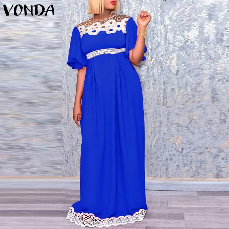 Party Pleated Bat-Sleeve Baggy Vestidos VONDA Women Round Neck Printed Long Maxi Dresses 2022 Elegant Beach Sundress Female Robe
