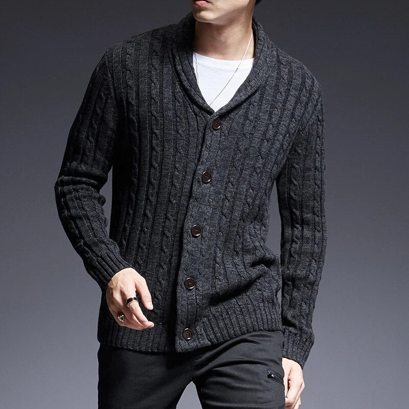 New Autumn Winter Cotton Cardigan Men's Sweater Long Sleeve Men Knitted V-Neck Sweaters Solid Button Fit Casual Pull Homme Coat