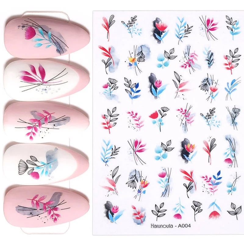 1PC Abstract Geometrics 3D Nail Sticker Cool Letters Pattern Leaves Flower Transfer Decals Slider For Nails Decoration Manicures