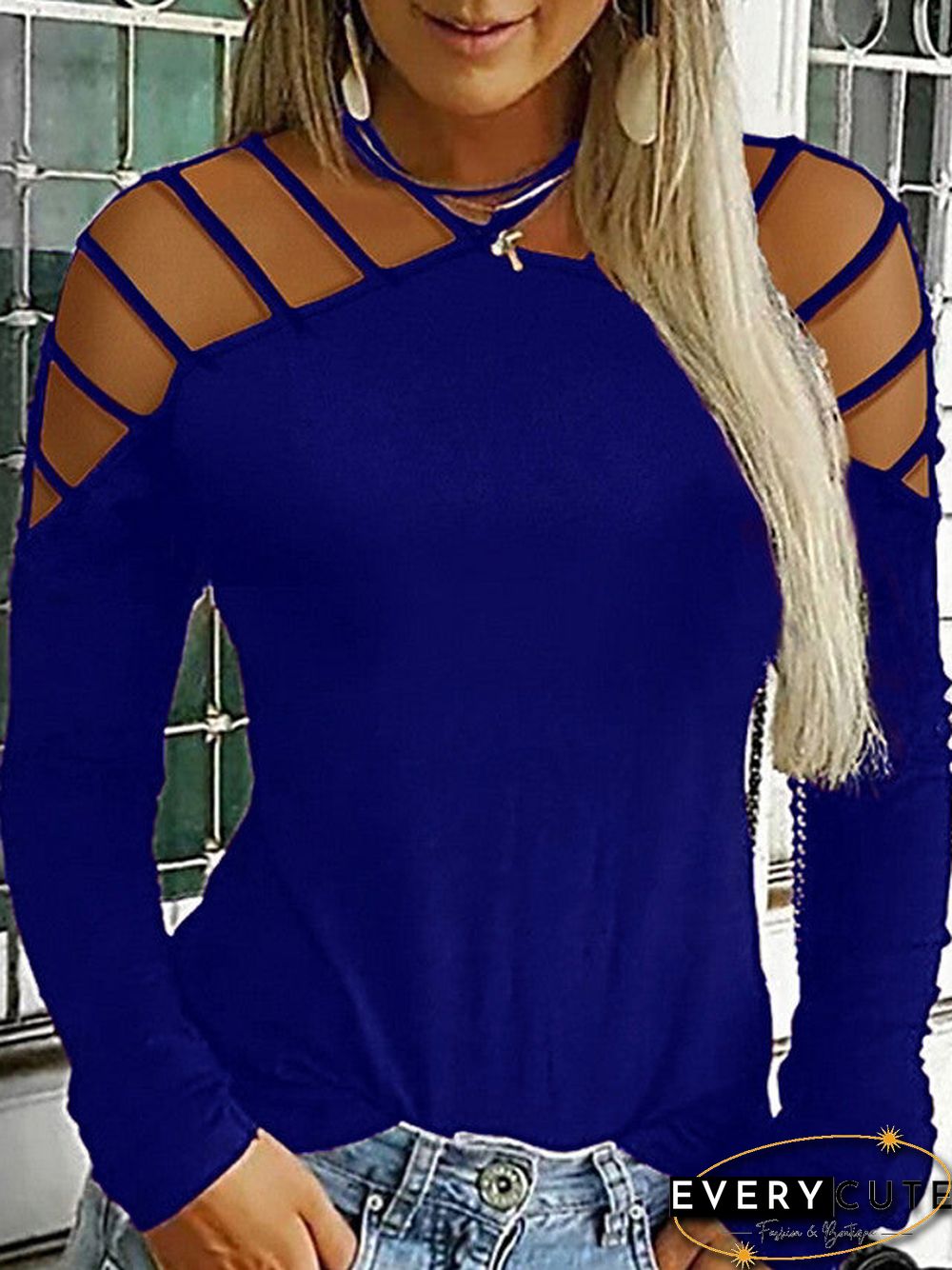 Women's Plus Size T-shirt Solid Colored Sexy Long Sleeve Halter Neck Tops Basic Top Black Blue Wine-829