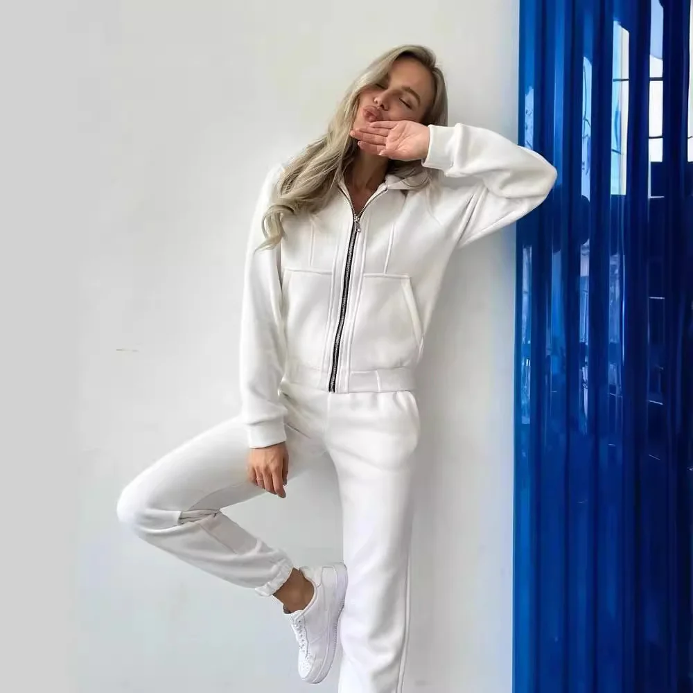 Nigikala Nigikala Autumn And Winter Plus Velvet Long-Sleeved Hooded Long-Sleeved Lady's Trousers Set