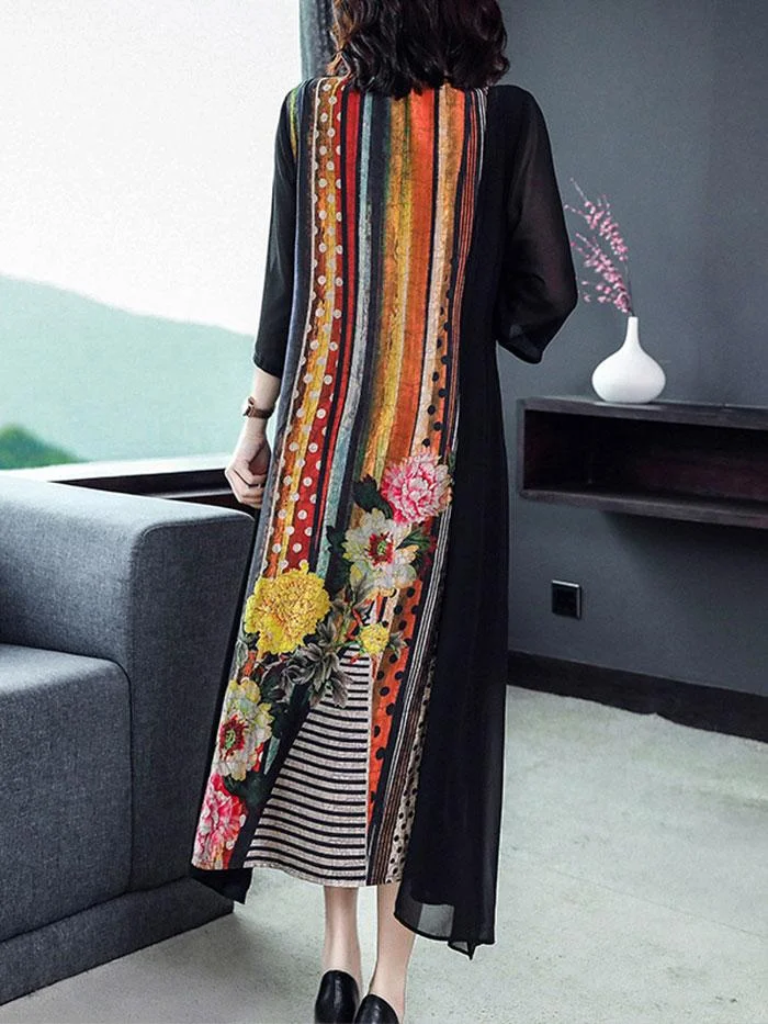 Women's new chiffon stitching printed dress