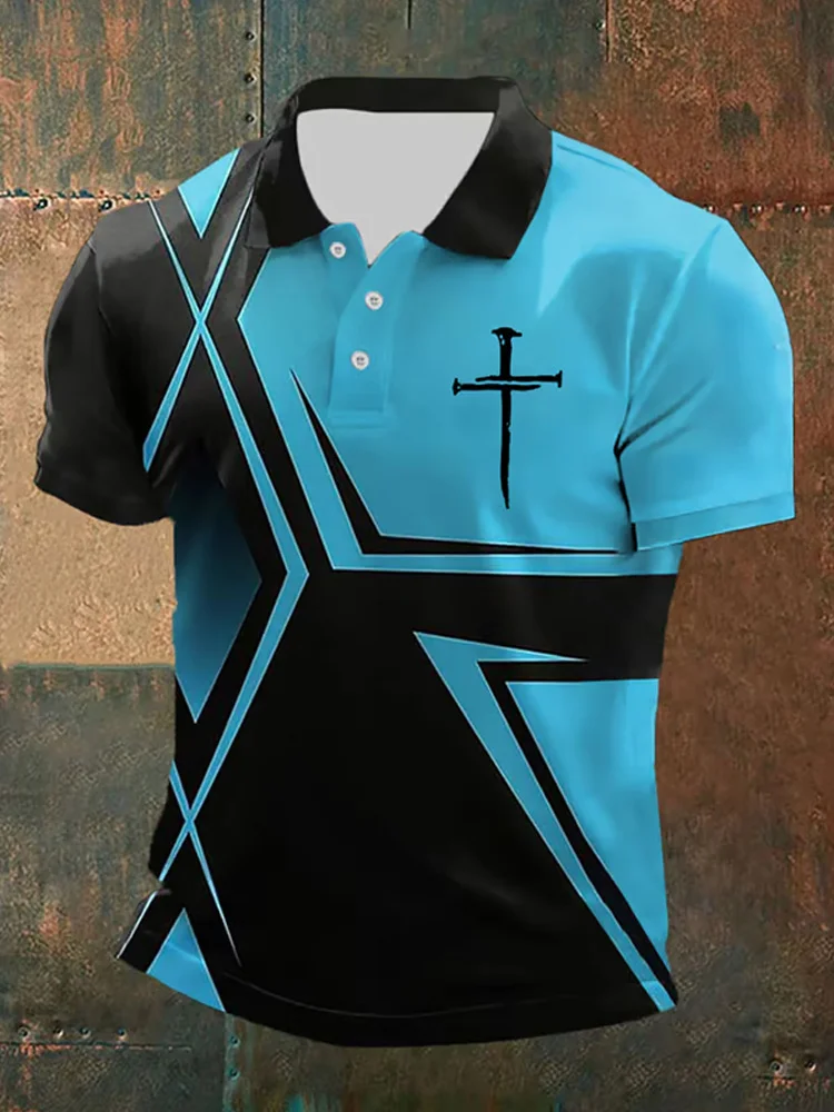 Men's Retro Casual Faith Printed Polo Shirt