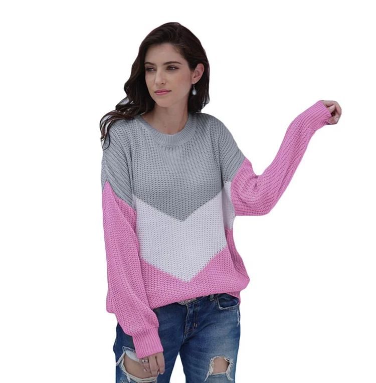 Mayoulove Casual Knitwear Round Neck Striped Sweater Pullover-Mayoulove