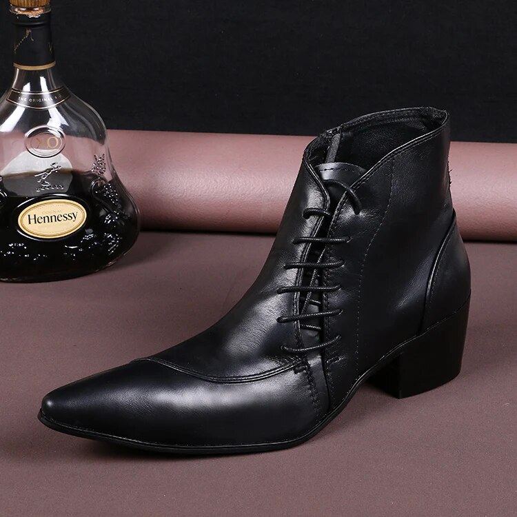 VCSHOES Plus Size Male Motorcycle Heighten Ankle Boots Genuine Leather Men's Business Shoes