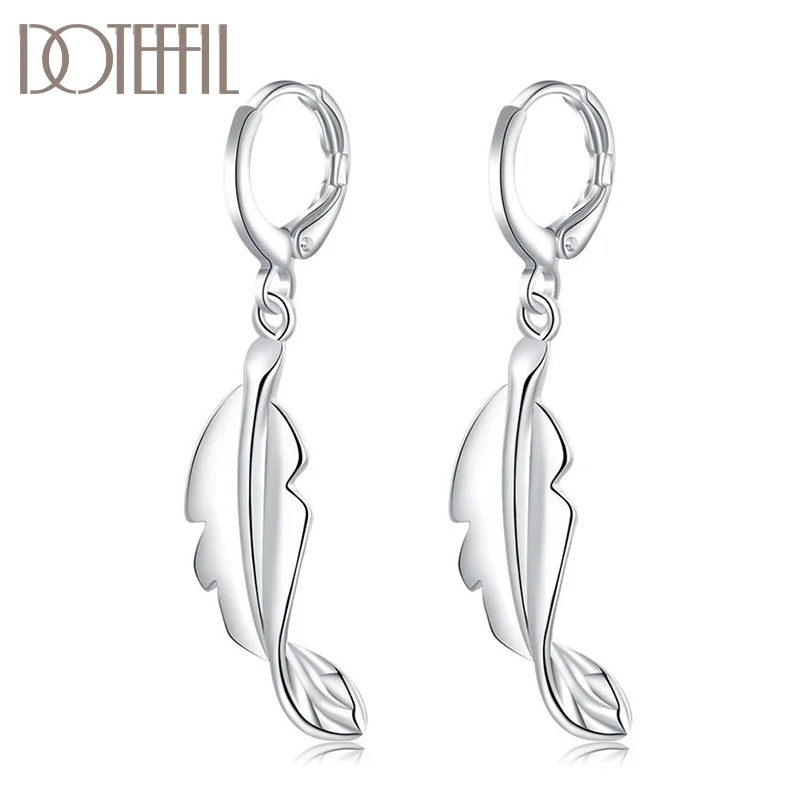 DOTEFFIL 925 Sterling Silver Twisted Leaves Drop Earrings Charm Women Jewelry 