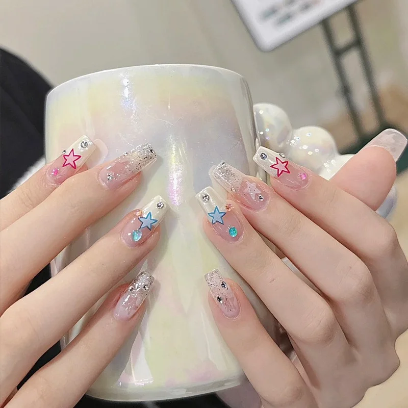 Buyerint 24pcs Wearable Pink Press on Nails – Butterfly Lovely Girl False Nails Tips with Jelly Gel Design  