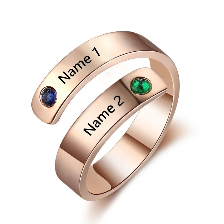Promise Ring Personalized with 2 Birthstones 2 Names Great Mom Gift Couples Birthstone Ring