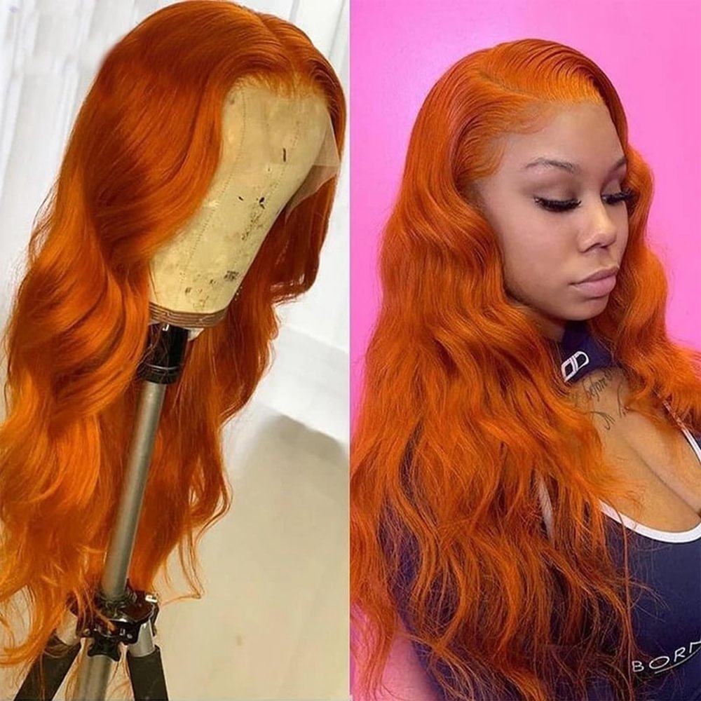 Orange Body Wave Lace Front Wig Long Hair For Women US Mall Lifes