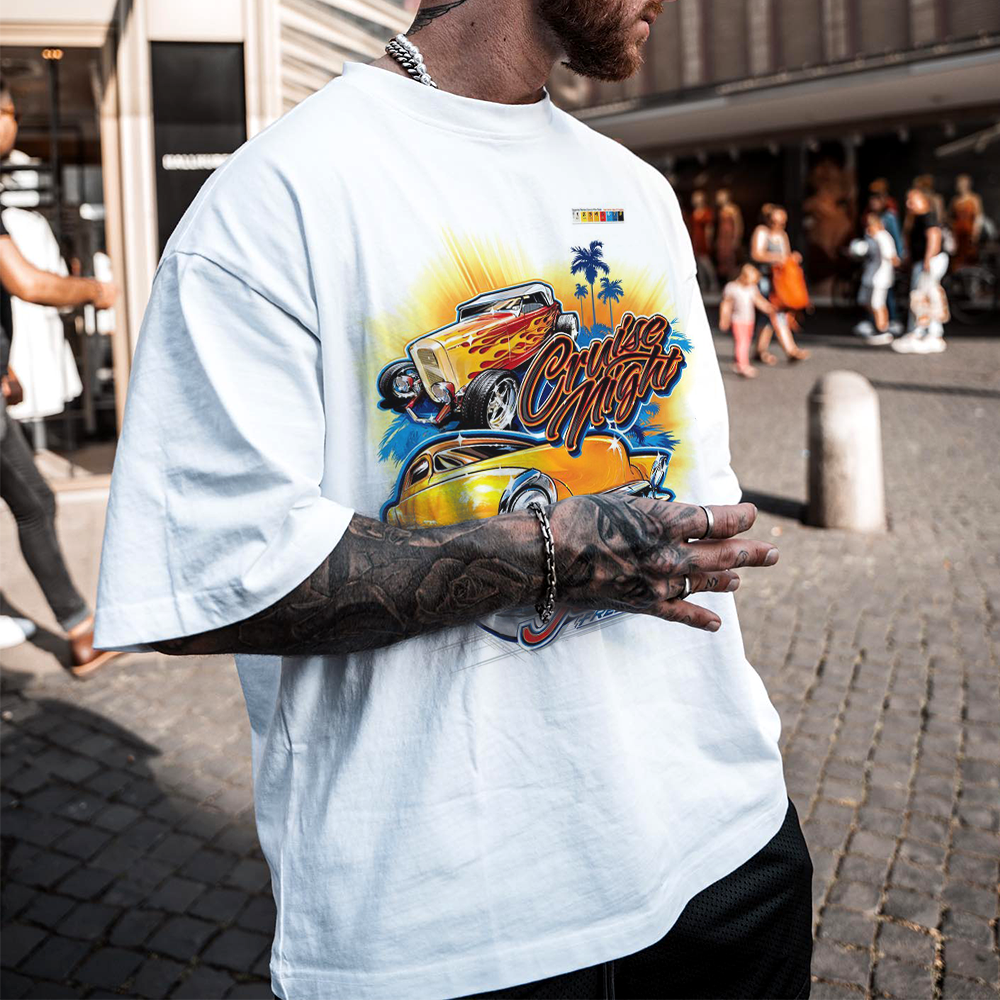 Retro Oversized Men's Print T-shirt、、URBENIE
