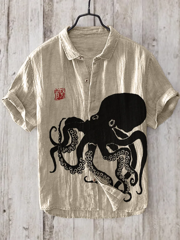 Octopus Japanese Lino Art Linen Blend Shirt
