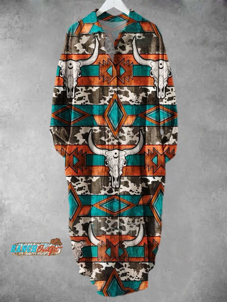 Women’s Bohemian Western Vintage Pattern Art Print Long Skirt Muilticolor / S