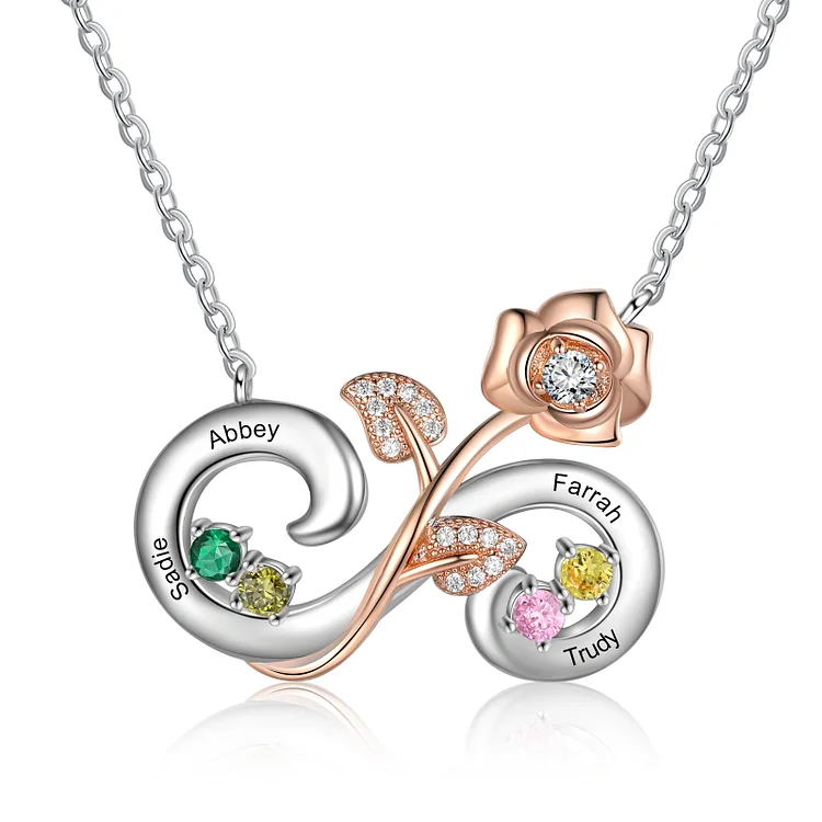 Infinity Rose Necklace Personalized 4 Birthstones Love Necklace for Women