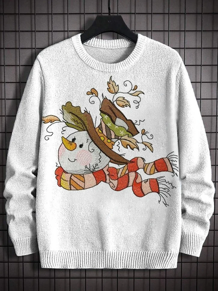 Men's Winter Snowman Print Knit Sweatshirt