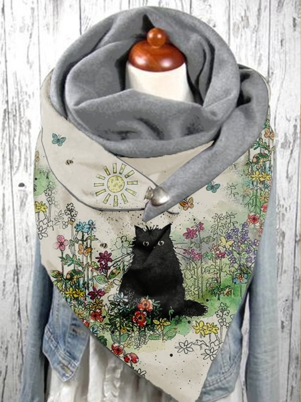 Retro cat casual print scarf scarves