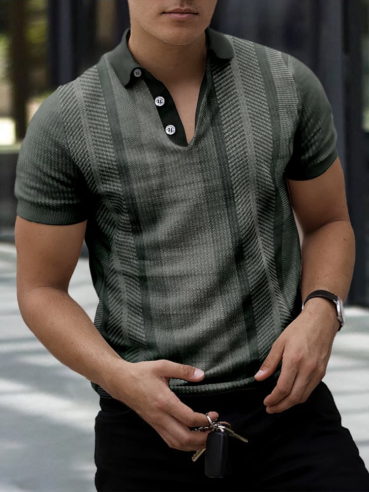 Casual fashion striped knitted men's polo shirt