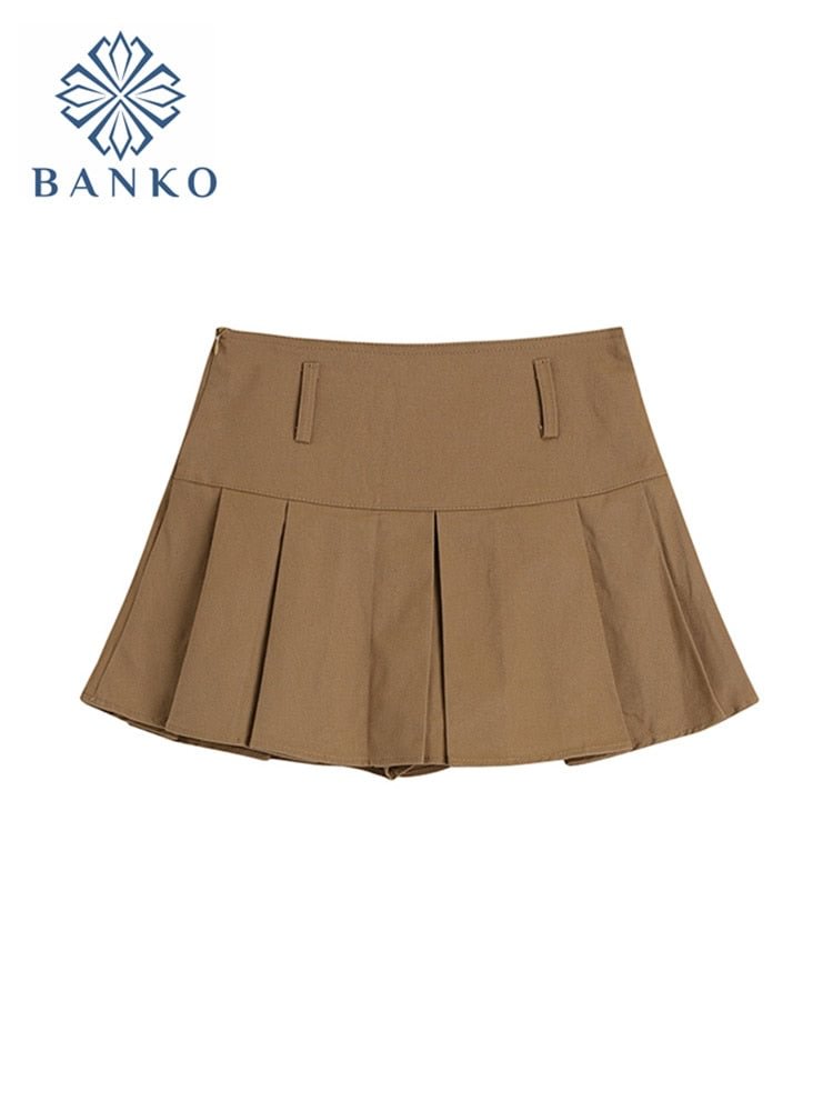 Y2K Harajuku Chic Mini Party Pleated Skirts Girl Women Sexy Khaki High Waist A-Line Short Skirt Ins Street Korean Fashion Ladies