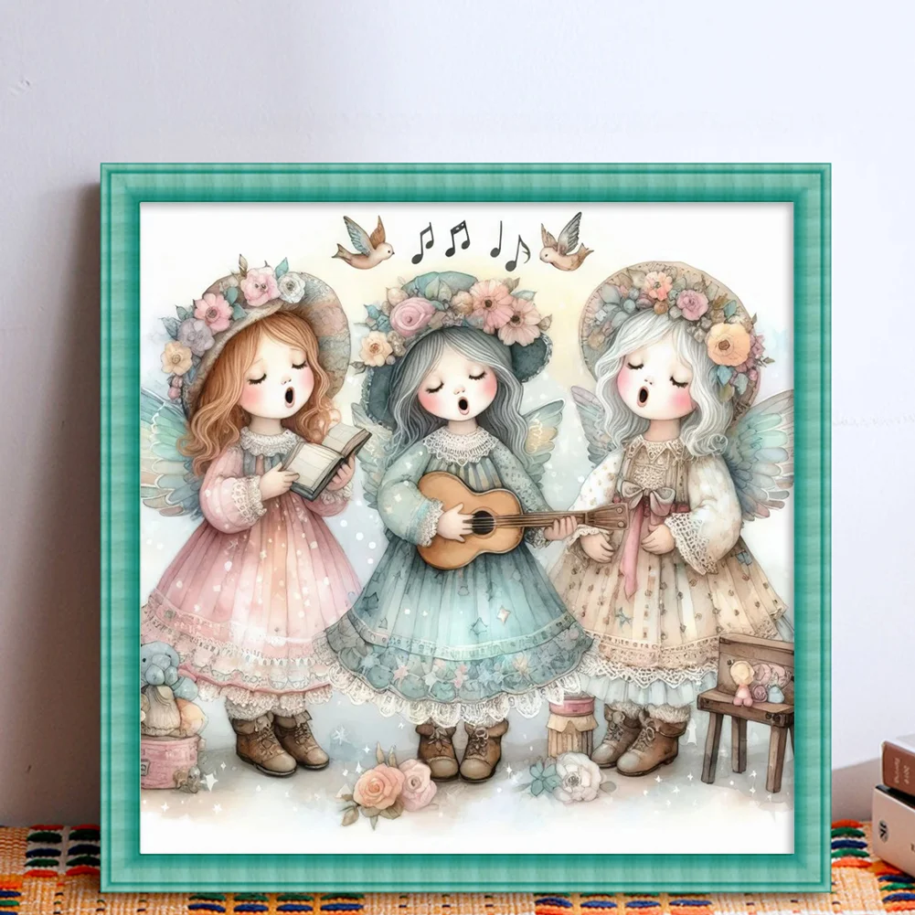 DIY Stamped Cross Stitch 11CT Full Embroidery 50*50cm - Angel Choir Playing Guitar