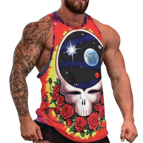 Vintage Steal Your Face Skull Bear Terrapin Graphic Tank Top &ndash; Men's Grateful Dead Style All-Over Print Summer Vest