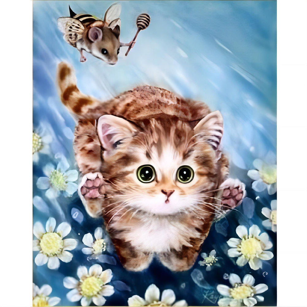 Cat In Flowers 40*50CM(Canvas) Full Round Drill Diamond Painting gbfke