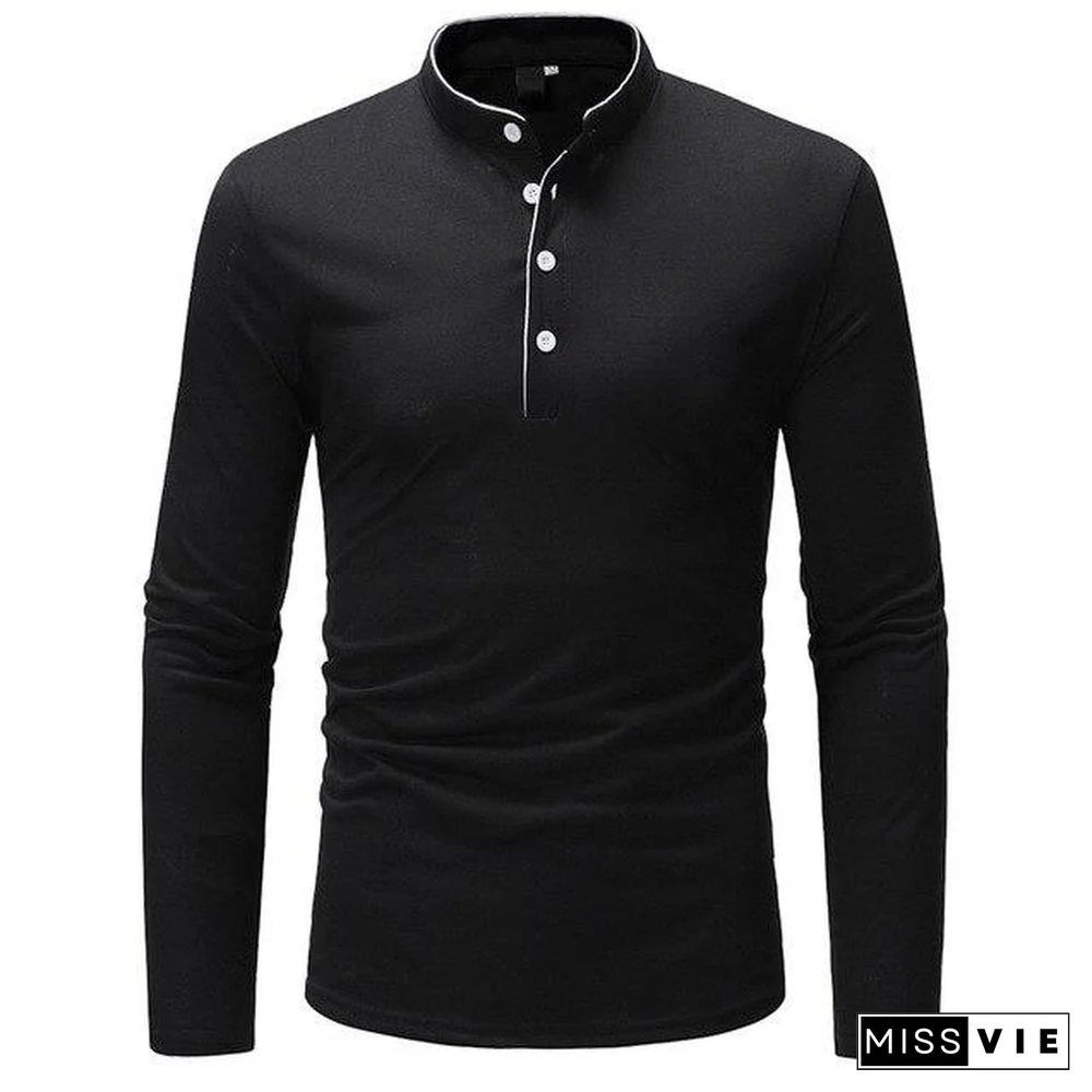 Casual Autumn Winter Polo Shirt Men Solid Long Sleeve Polo Shirt Men Slim Fit Polo Homme