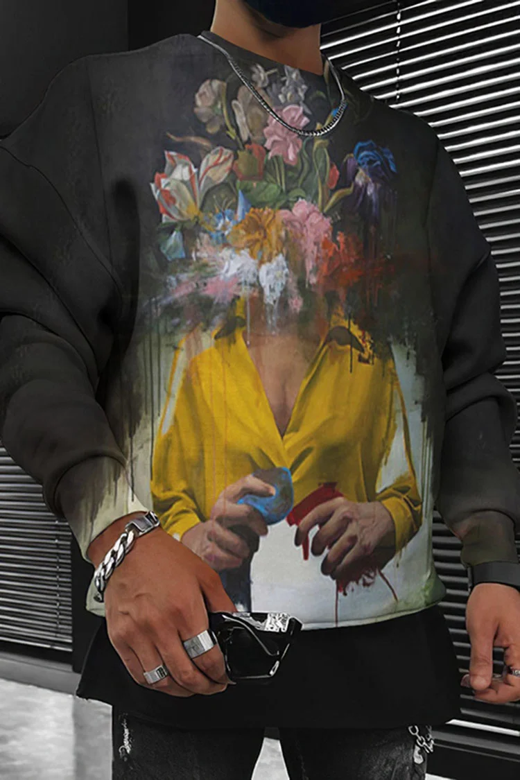 Tiboyz Art Flower Face Print Long Sleeve Sweatshirt