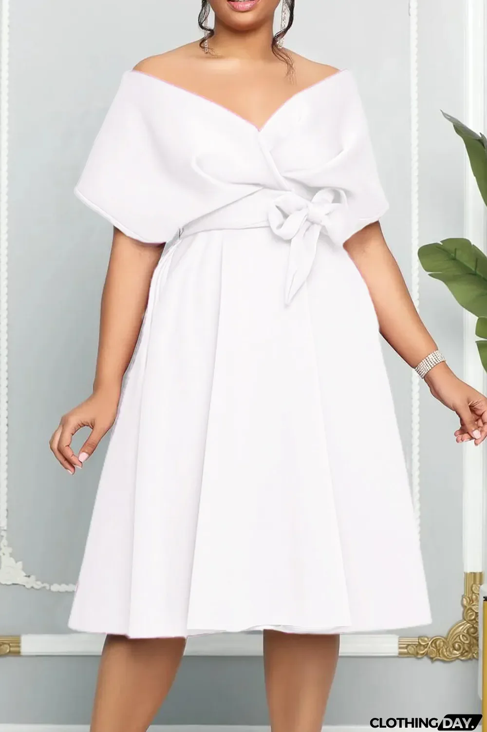 Black Elegant Solid Patchwork With Bow V Neck Evening Dress Dresses