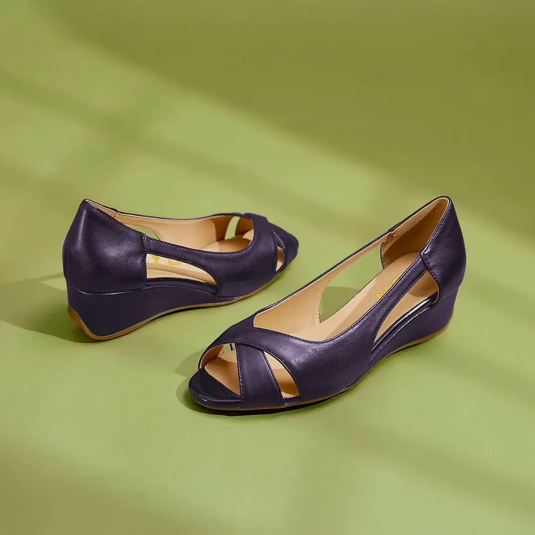 Purple Peep Toe Wedge Low Heel Cut Out Slip On Women's Sandals