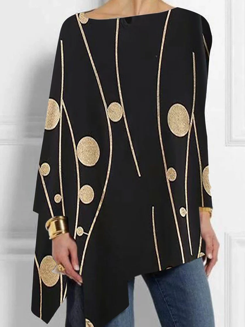 Women Long Sleeve Scoop Neck Polka Dot Printed Top