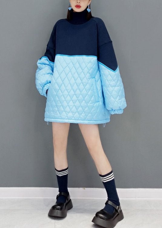 Blue Loose knit Patchwork Fine Cotton Filled Dresses
