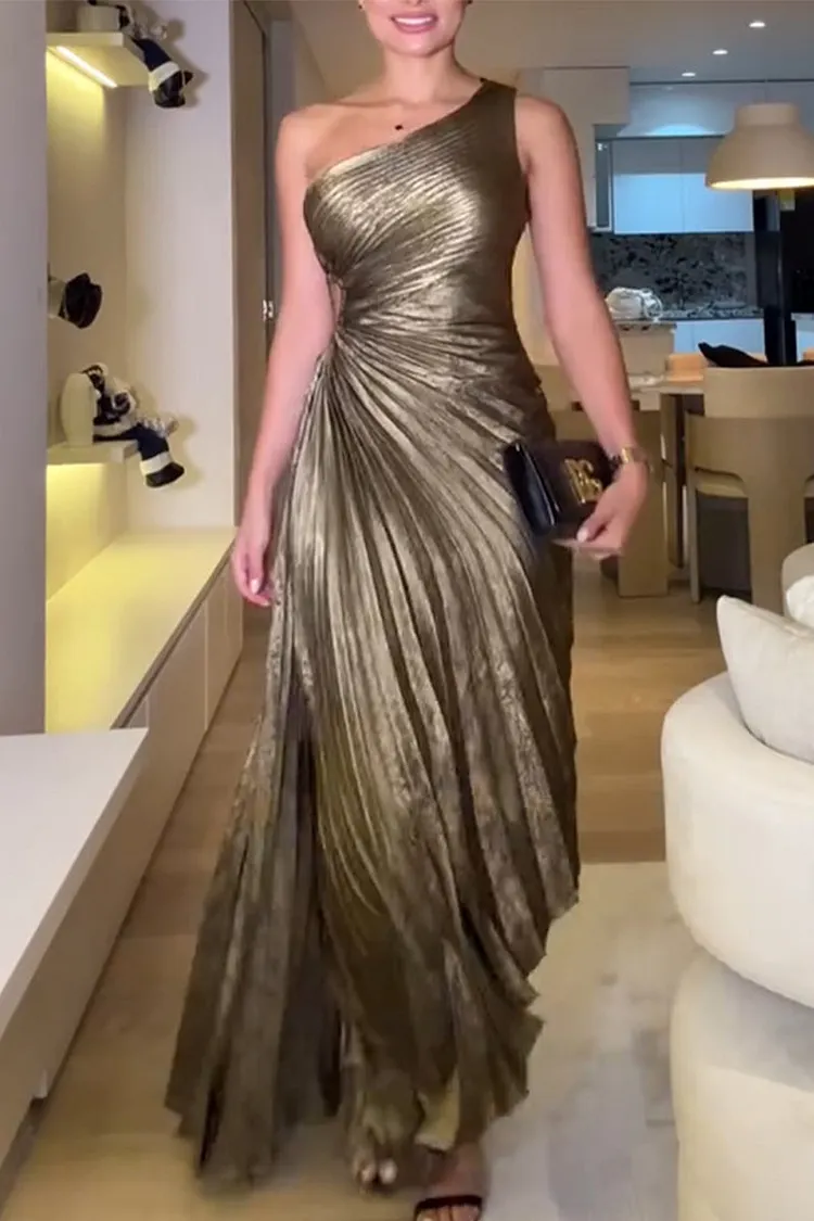 Sexy Irregular Pleated Sloping Shoulder Evening Dresses