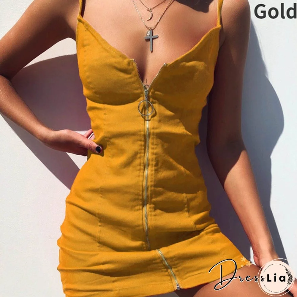 Sexy Dress Women Summer Casual Solid Mini Sleeveless Dresses Club Party V-neck Streetwear Dress