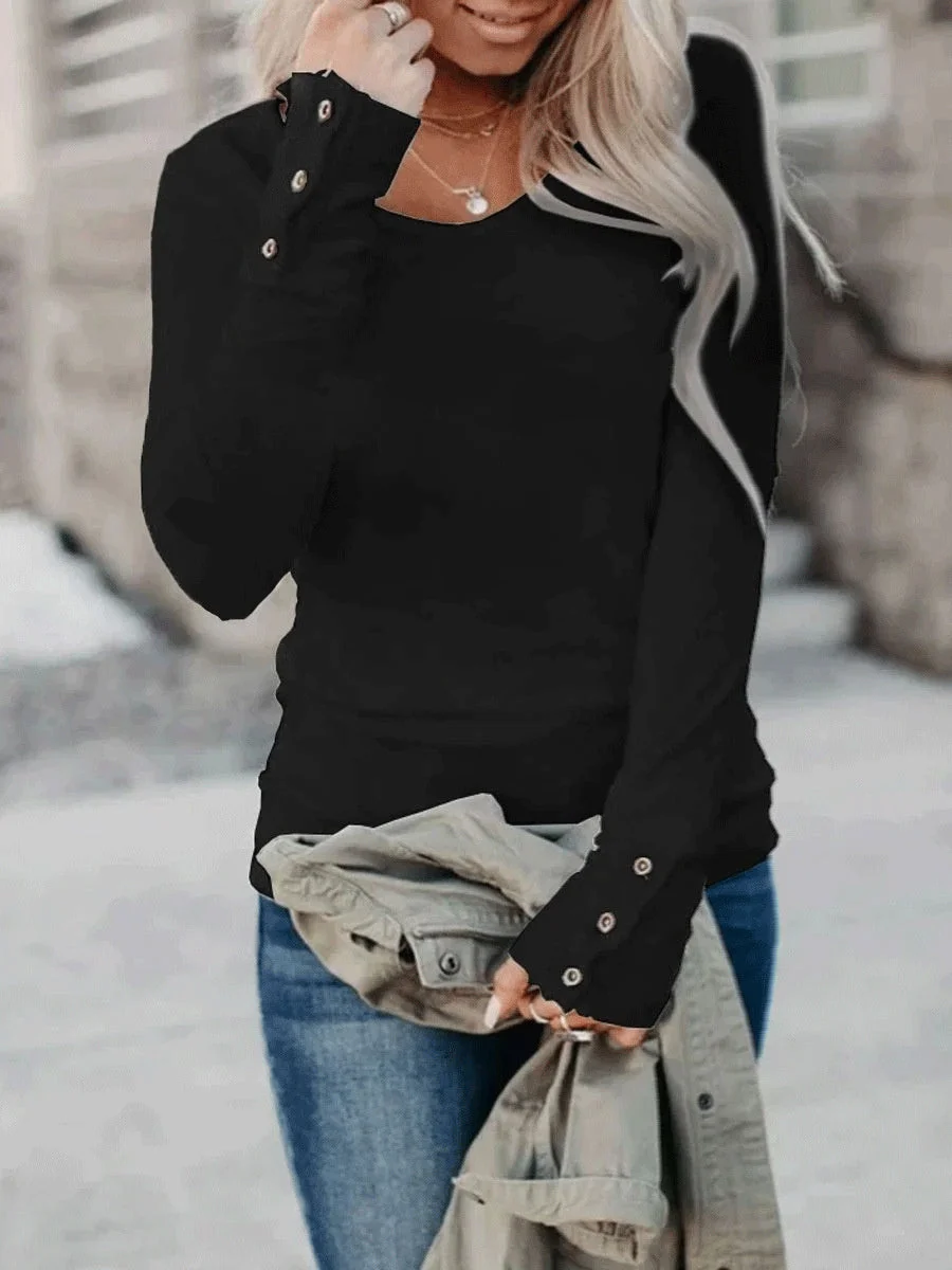Women's Long Sleeve Scoop Neck Solid Color Fashion Casual Top