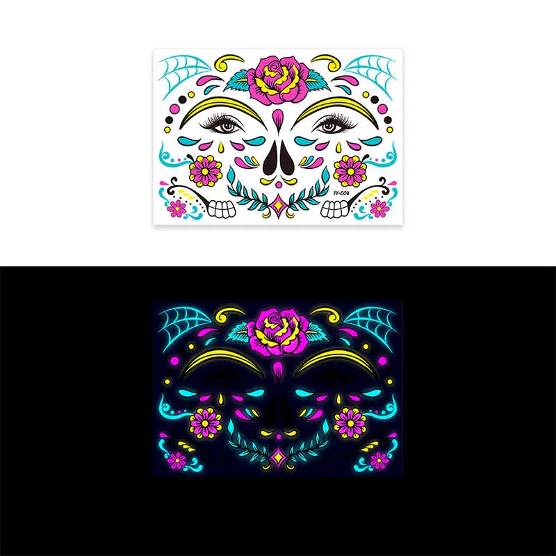 8 Sheets Halloween Funny Luminous Temporary Tattoos Stickers