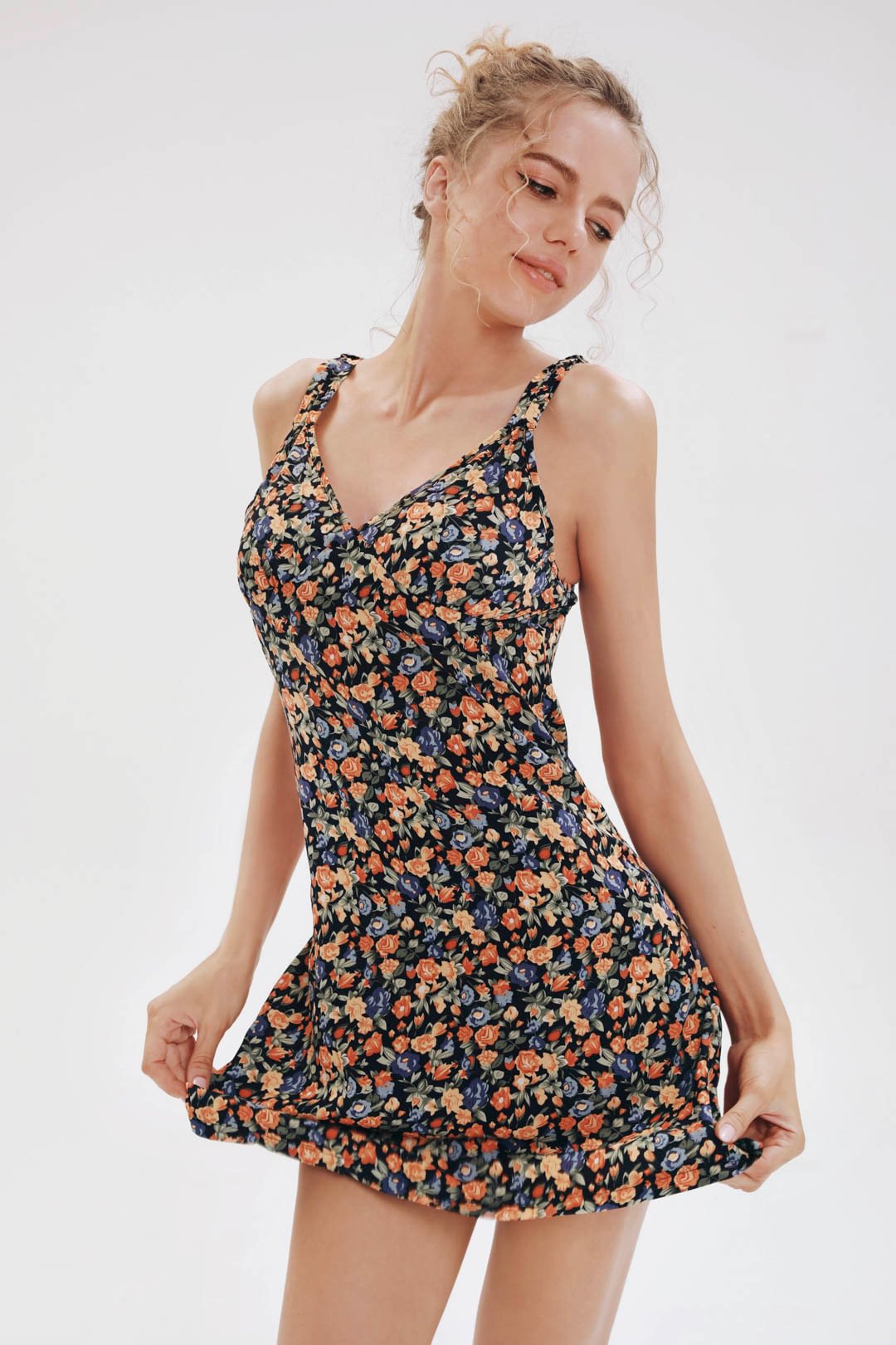 Fashionv-Floral Print V-neck Cami Mini Dresses