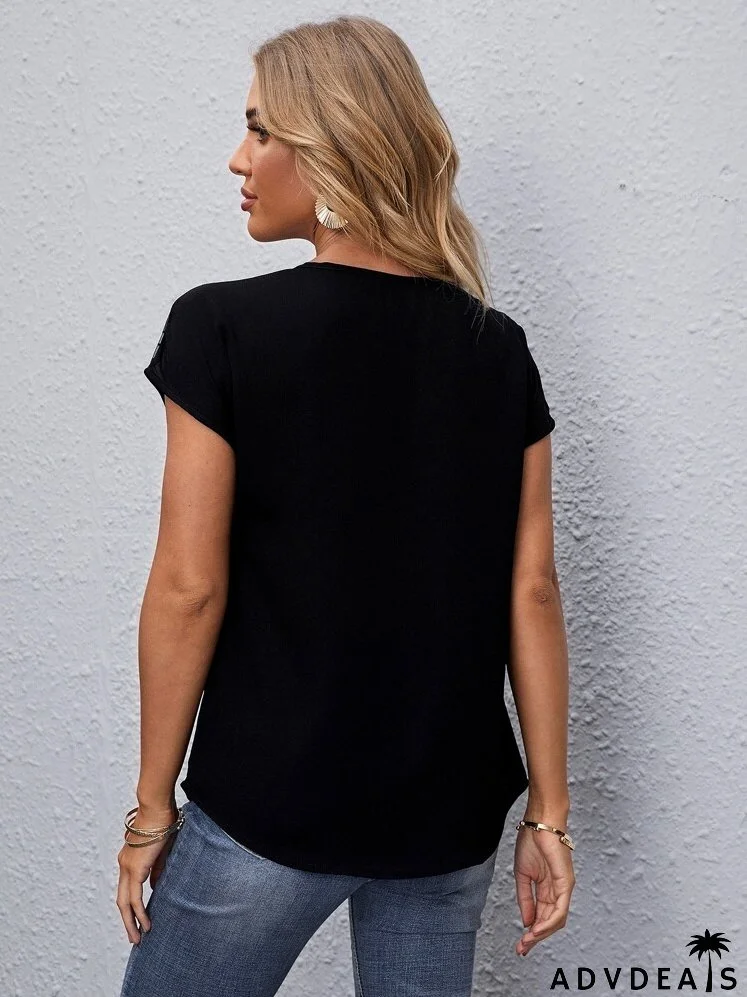 Dobby Mesh Insert Batwing Sleeve Top