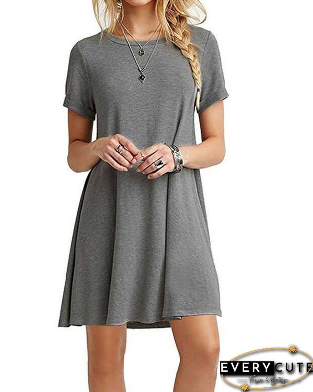 Women's Casual Short Sleeve Multicolor Loose T-Shirt Dress