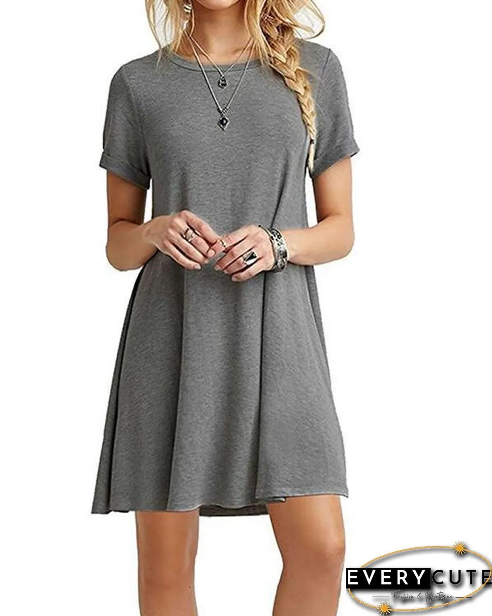 Women's Casual Short Sleeve Multicolor Loose T-Shirt Dress