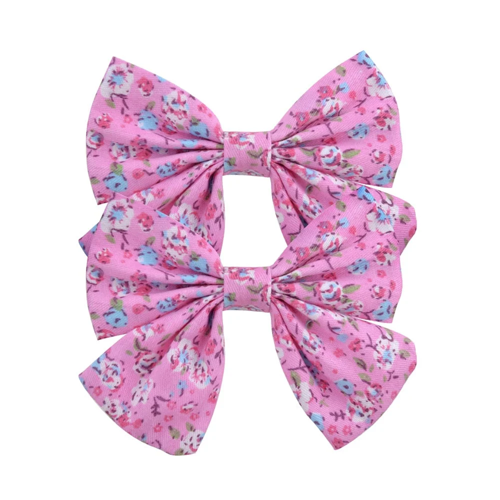 2022 Lovely Baby Girls Print Flower Bohemian Style Bow BB Hair Clips Headwear Children Cute Cotton Hairpins Hair Accessories