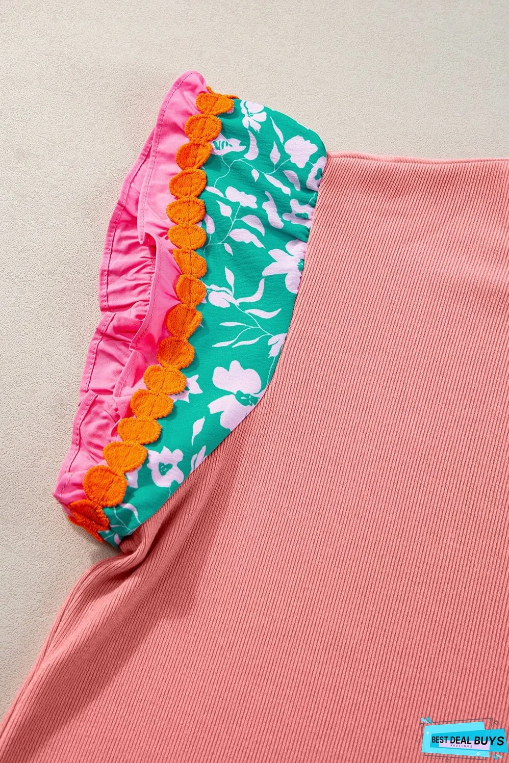 Contrast Ricrac Floral Sleeve Top