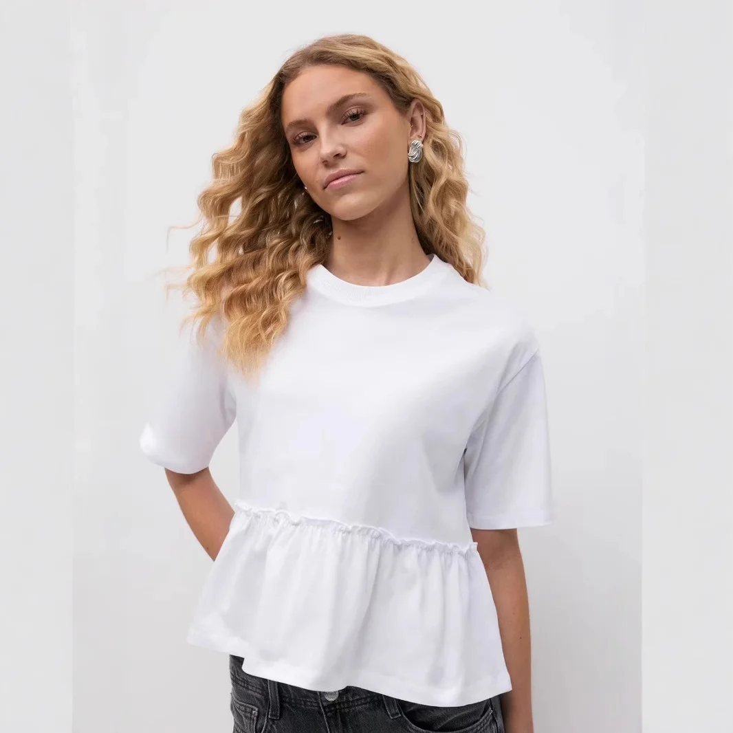 Athvotar Athvotar Spring And Summer New Pure Cotton Collar 100-Fold T-Shirt Top Women Soft And Loose Leisure Top