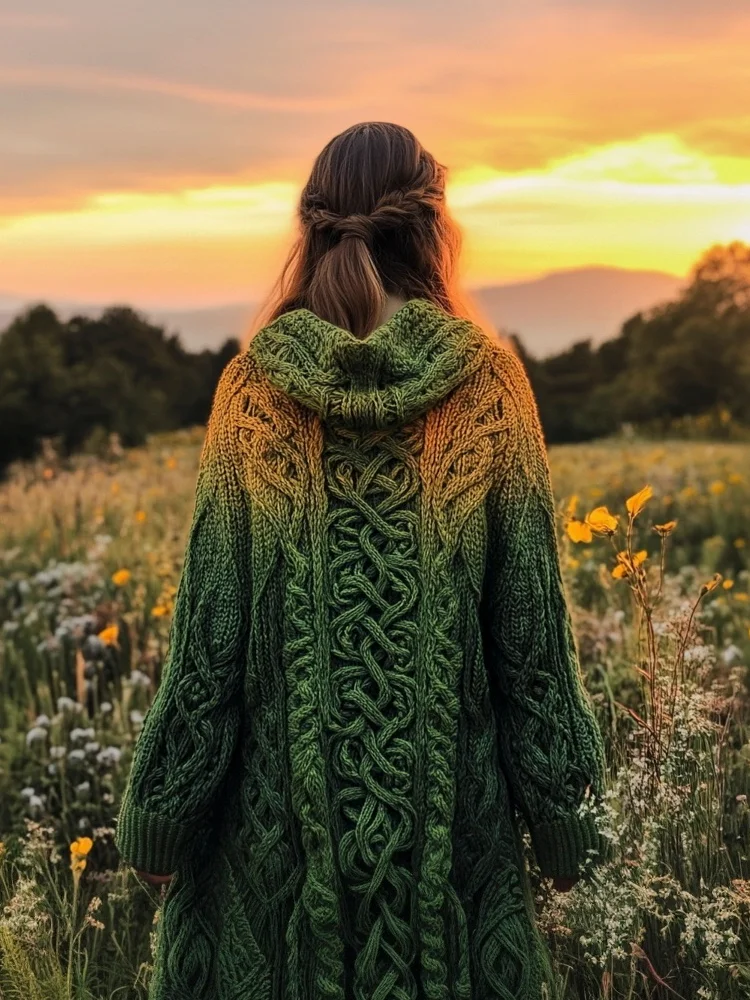 VChics Vintage Celtic Knot Gradient Embroidery Women's Hooded Cardigan